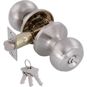 Door Knobs Interior Keyed Difference Entry Front Bedroom Doorknobs with Lock Flat Ball Handle Lock Sets in Satin Nickel Stainless Steel Brushed Nickel Finish
