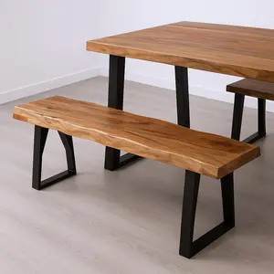 212 MAIN 18x68x18 in. Brown Live Edge Dining Seat - Durable Solid Wood, Stylish Black Metal Legs, Natural Finish, Artisanal Look, Mid-Century, Convenient Seating