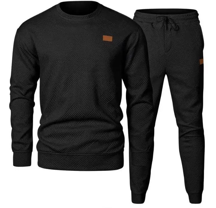 Men's 2-Piece Sports & Leisure Set, Round Neck Jacquard Knitted  Outfit