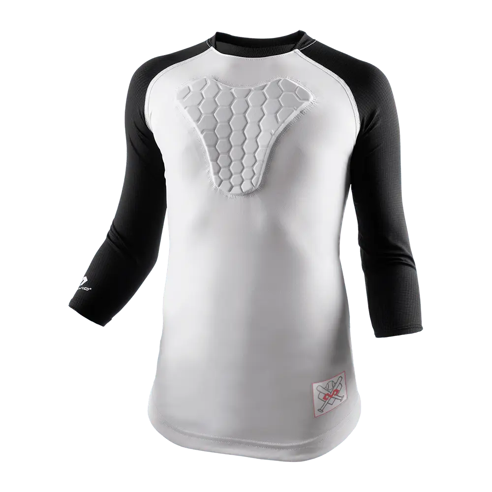 MCDAVID HEX® Raglan Style Sternum 3/4 Length Safety Shirt for Baseball, Softball with 9mm HEX Technology, hDc Moisture Management for Cool and Dry Feel, Impact Zone Protection, Impact Zones