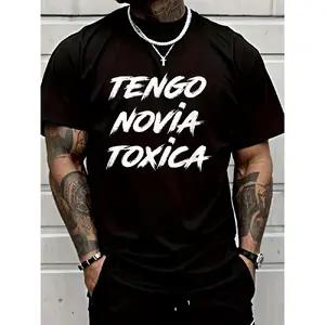 men's wear flash sale Men'S Tengo Novia Toxica Toxic Latino Latina T-Shirt |   Breathable, Sweat-Wicking, Soft, Crew Neck, Regular Fit, Geometric-Pattern, Suitable For Daily Commutes, Home Lounge, Casual Wear, All-Season, Vintage Style