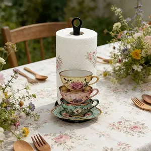Elegant Iron Kitchen Paper Holder, Tea Cup Design Napkin Rack, Versatile Decor for Home & Party, Suitable for Kitchen, Bedroom, Living Room, Bathroom