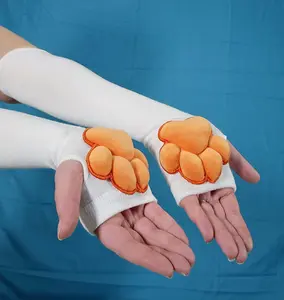 Orange Mochi Stuffed Paw Pad on White Fingerless Gloves