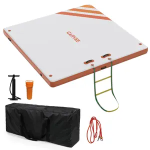 GARVEE Inflatable Floating Dock, 10ft 8ft 12ft Inflatable Dock Platform, Non-Slip Floating Water Raft Platform with Portable Carrying Bag & Detachable Ladder, Lake Floats for Adults