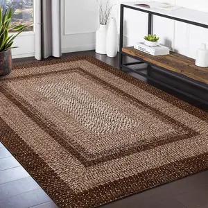 【GARVEE】5x7 Area Rugs Washable Rugs for Living Room, Boho Vintage Rug Non Slip Low Pile Stain Resistance Indoor Soft Large Carpet for Bedroom Dining Room Office (Brown)