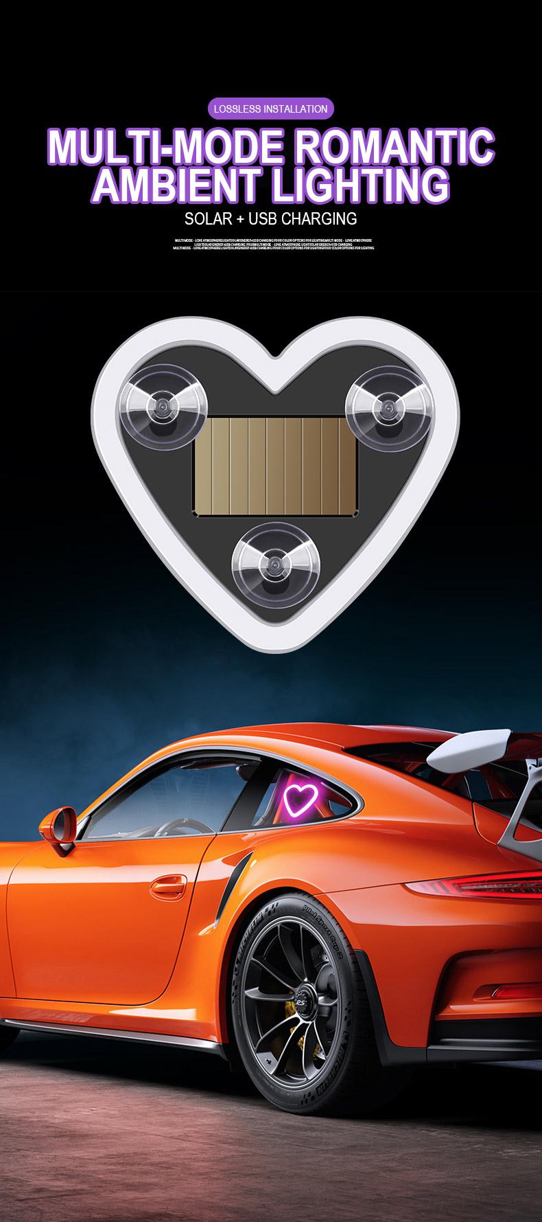 DIYCOM Solar-Powered Heart Neon Light, Multi-Mode Cars Accessory for Car Decorating, Cars Accessories campingessentials travelessentials