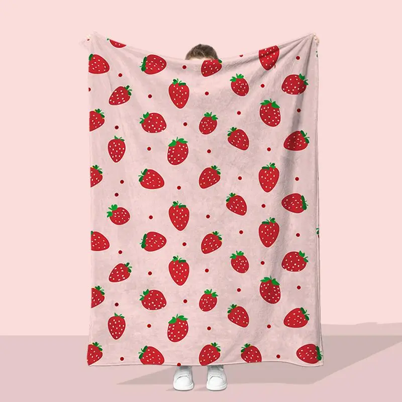 Strawberry Pattern Blanket, 1 Count Soft Comfortable Throw Blanket, Travel Sofa Bed Blanket, Blanket For Couch, Office Home Decoration, Birthday Gift Blanket, Soft Fluffy Blanket, Soft Cozy Blanket