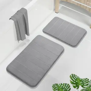 Memory Foam Bathroom Rugs Sets 2 Piece - Super Soft Absorbent Quick Dry Bath Mat Set, Machine Washable Non Slip Floor Carpet for Tub Shower & Single Sink (17x24 & 31.5x20 Inch, Gray)