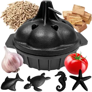 Small Cast Iron  Roaster for Grill & Cast Iron Fish, Sea Turtle, Seahorse, Starfish, Combination  Iron Grill-Smokers Garlic Roaster, Enhance The Flavor of Butter Garlic Sauce, Soup