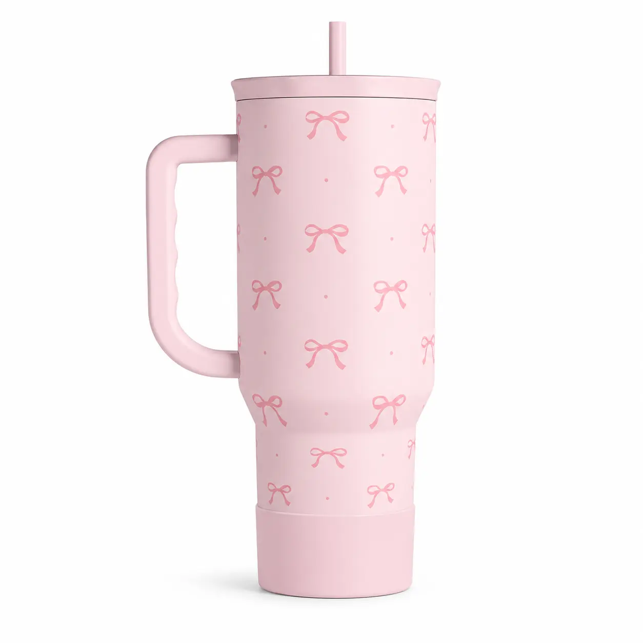 40 oz Stainless Steel Tumbler with Handle and Straw, Pink Bow Pattern Travel Mug with Sliding Lid, Large Capacity Insulated Drink Cup for Office, Home, Travel