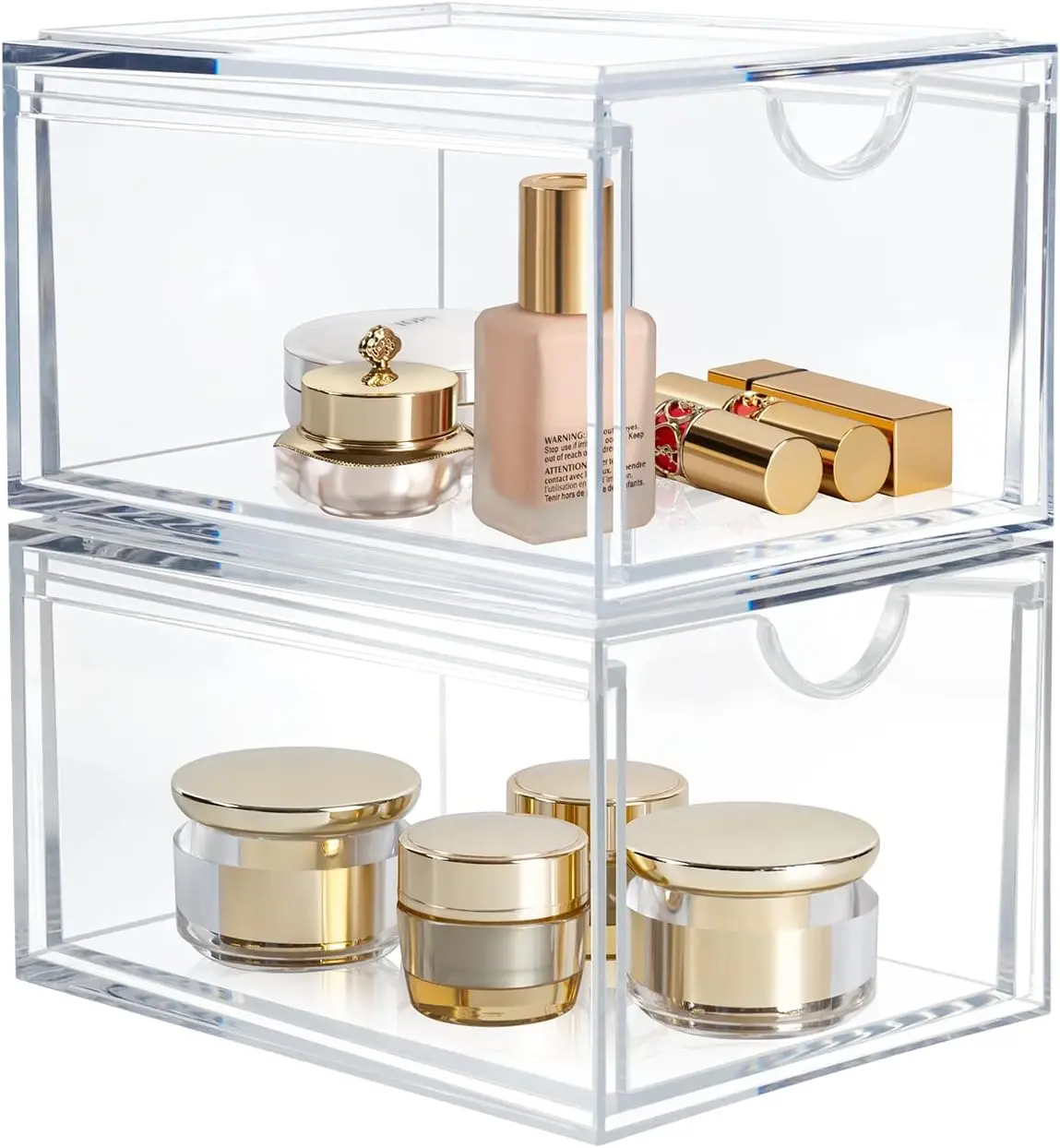 ECOSEAO 2 Pack Clear Stackable Storage Drawer Plastic Organizer  Vanity Kitchen Cabinets Pantry Undersink Makeup & Cosmetic Bin Acrylic Container Boxes Transparent pad  holders perfume  organizer Large Makeup Storage Case with Drawers rack    kitchen
