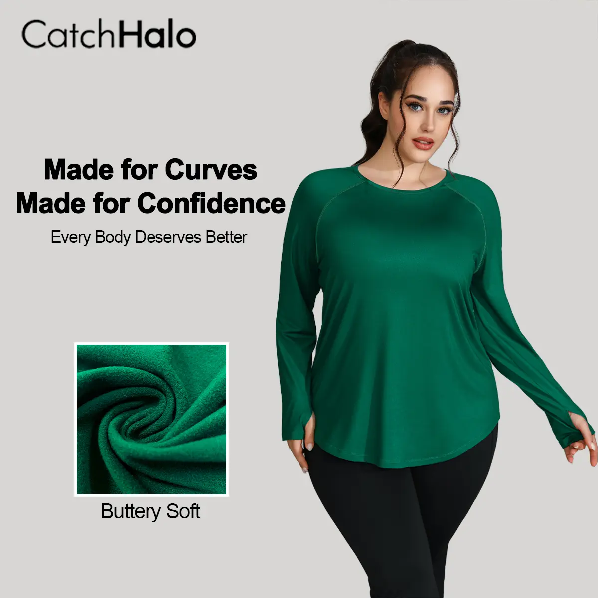 CatchHalo Plus Size Naked-Feel Curve Hem Warm Training Sweatshirt - Buttery Soft Fabric for Comfort athletic wear