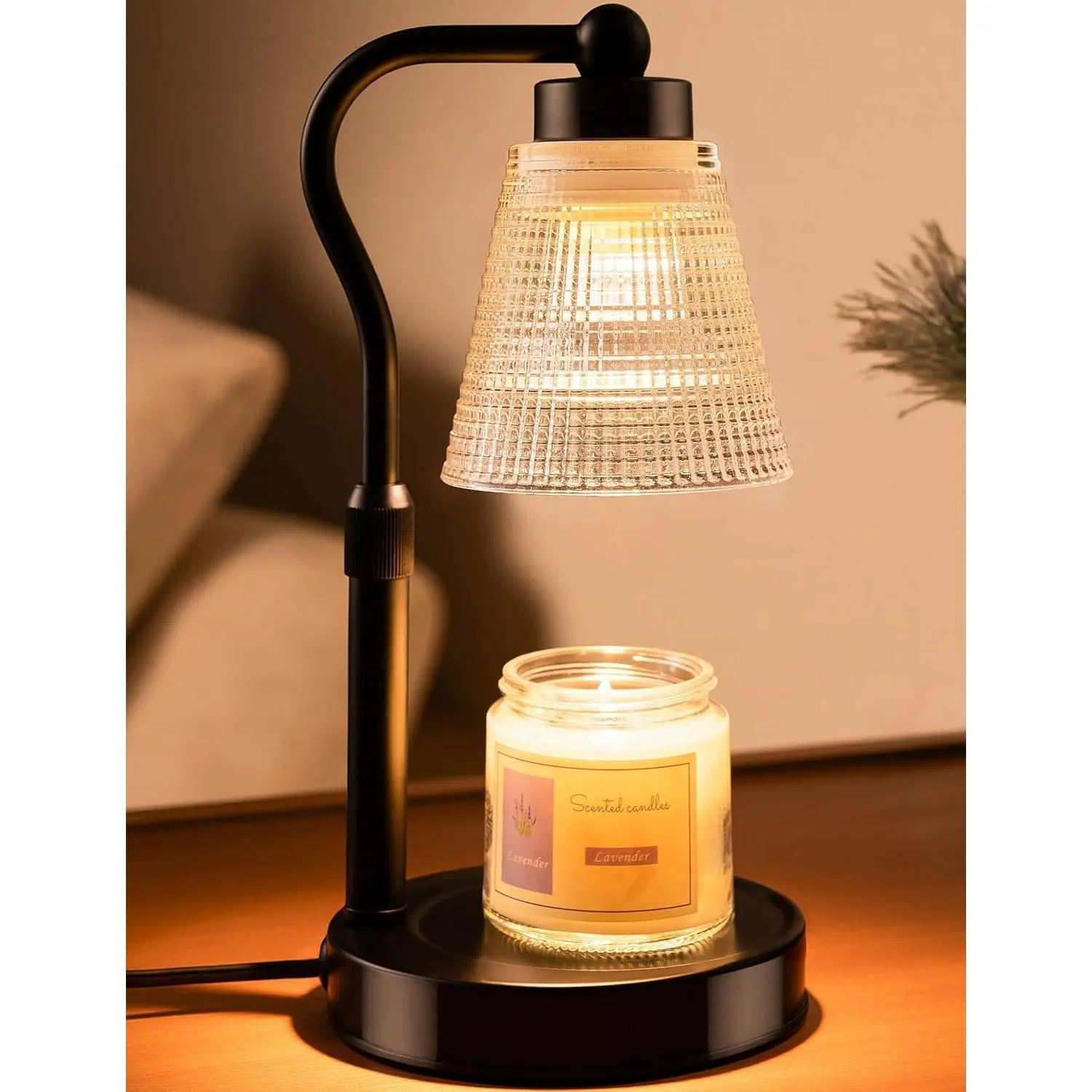 Black-Clear Height-Adjustable Dimmable Glass Jar Candle Warmer Lamp - 2/4/8H Timer, 2x50W Halogen Bulb Wax Melter, Flameless Smokeless Decorative Candleholder, Room Decor, Indoor Home Supply (1 Pack), Adjustable Height, Height Your Way