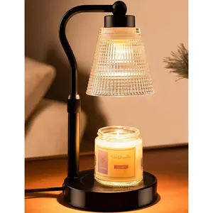 Height-Adjustable Dimmable Jar Candle Warmer Lamp with 2/4/8H Timer, 2x50W Halogen Wax Melter, Flameless Smokeless for Home Decor Items, Bedroom Decor, Apartment Stuff, Mother's Day Gift, Black-Clear/1 Pack, Room Accessories outdoorfun
