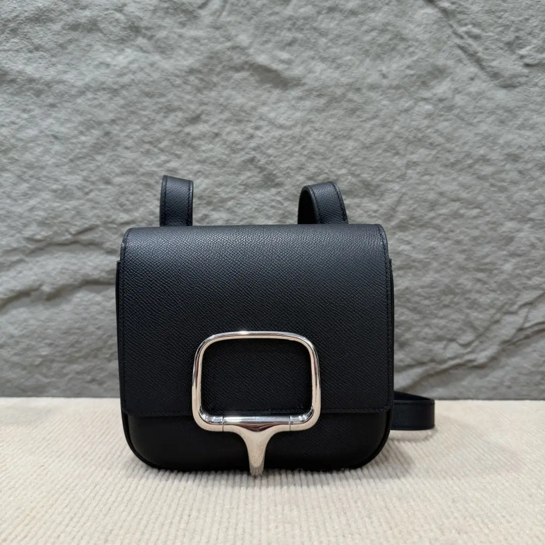 Pre-owned HERMÈS Leather tote bags Hermes Della Cavalleria Mini Epsom 89 Noir (kr1118m5)