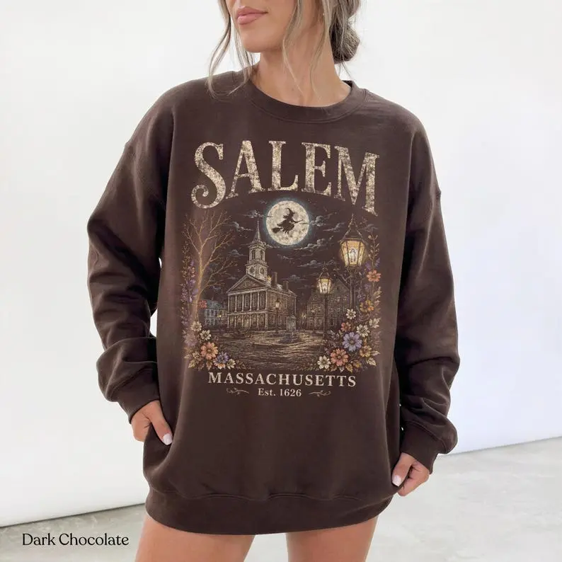 Salem Massachusetts Sweatshirt, Vintage Witch City Halloween Crewneck, Retro Salem Witch Graphic Sweatshirt, Spooky Season Fall Pullover, Cozy Halloween Gift