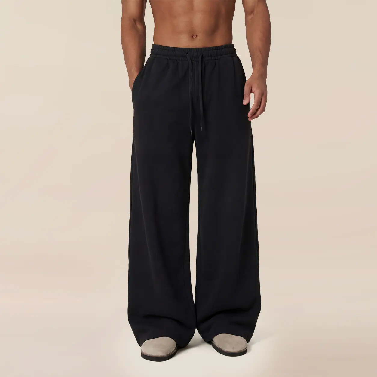 COOLGYM Men's Soft Cotton Blend Wide-Leg Sweatpants - Chunky Streetwear, Comfy, Uncuffed Open Bottom, Lightweight, Wrinkle-Resistant, Pocketed, Flowy Wide Leg, for Gym Y2K Wear, Baggy Sweatpants, Chunky Streetwear Men's Pants Gaucho Pants