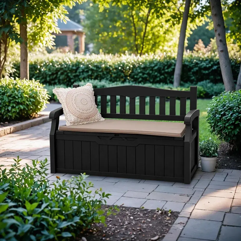 80 Gallon Lockable Outdoor Storage Bench (Black)