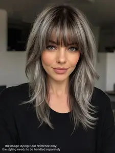 18 Inch Long Straight Wigs for Women, Gorgeous Fluffy Glueless Hair Wigs with Bangs, Synthetic Full Machine Wigs for Party, Daily Use