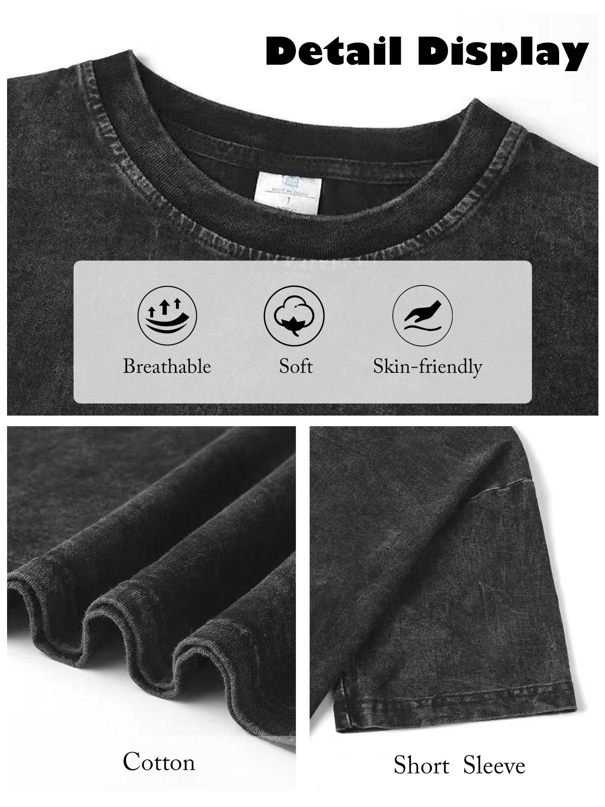 MARSVOVO Washed T-Shirt For Men Retro Style Comfortable Relaxed Fit Short Sleeve Casual Top Unisex Acid Wash T-Shirt Basic Round Neck T-shirt