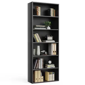 Industrial 5 Shelf Bookcase - Large 63 Inch Tall Floor Standing Open Bookshelf for Home Office, Living Room, and Bedroom Storage - Black