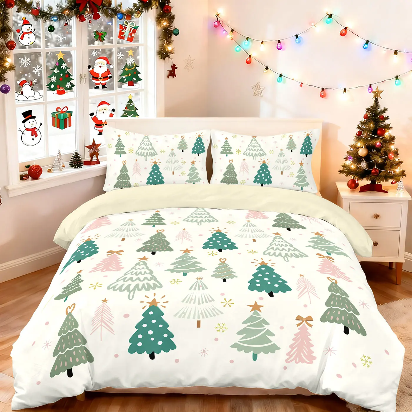 3pcs Christmas Bedding Set , Includes 1*Duvet Cover & 2*Pillowcases,with Christmas Tree Design, Perfect for  New Year and Christmas Home Decoration Bedding gifts