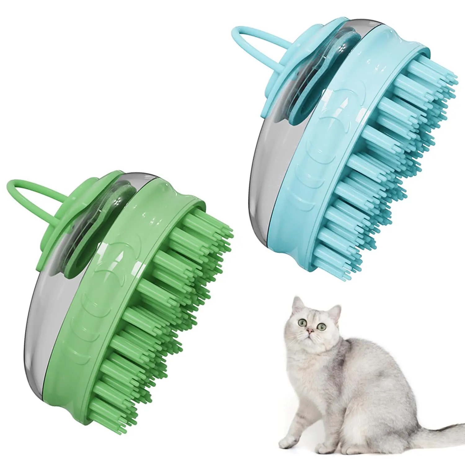 Adjustable Silicone Bristle Pet Bath Massage Brush - Universal Fit Dog & Cat Grooming Tool with Lice Removal Comb, Camping Essential