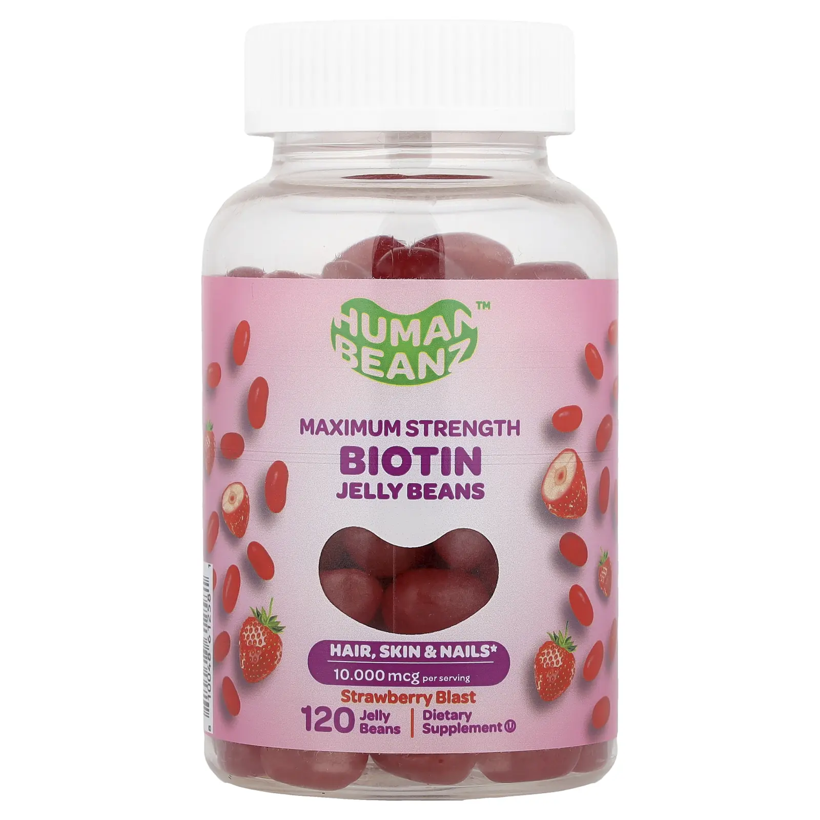 Human Beanz Biotin Jelly Beans, Maximum Strength, Strawberry Blast, 120 Jelly Beans (2,500 mg per Jelly Bean)