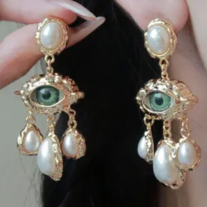 2 Pieces Silver Needle Fashion Classic Vintage Geometric Eye Beads Earrings Women's Daily Wear Party Luminescent Stainless Steel Bell Pendant Necklace Gothic