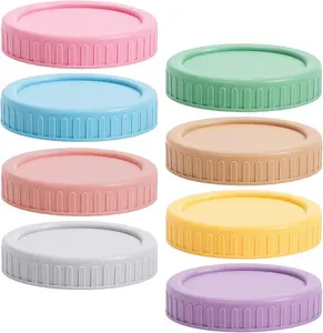 8PCS Wide Mouth Mason Jar Lids, Plastic Mason Jar Canning Lids Tops, Reusable Leak Proof Canning Covers with Silicone Rings for Ball, Kerr and More, Dishwasher Safe