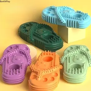 Slipper Shaped Dog Chew Toys - TPR Squeaky Teething Toy for Small Dogs & Puppies, Convex Molar Teeth Cleaning Toy with Treat Slot, Interactive Boredom Relief Puppy Treats Clip Supplies