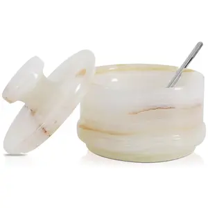 Elborse Marble Salt Cellar with Lid 4 Inch Salt Holder - Ideal Sugar, Salt and Pepper Bowls For Kitchen Storage