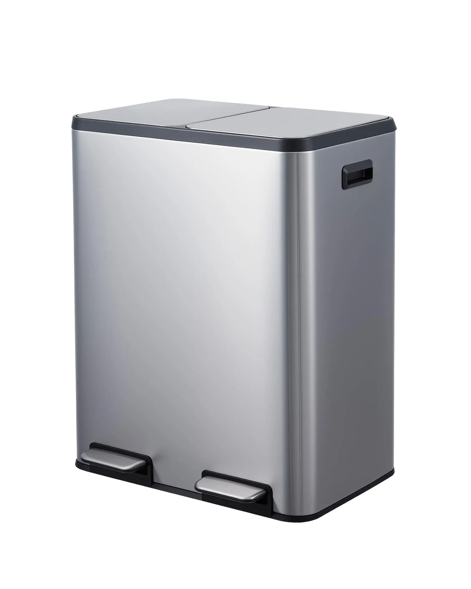 16 Gallon Dual Compartment Trash Can for Kitchen, 2x30L Commercial Recycling Bin with Soft-Close Lids & Pedals, Stainless Steel Garbage Can with Removable Inner Buckets for Restaurant Garage
