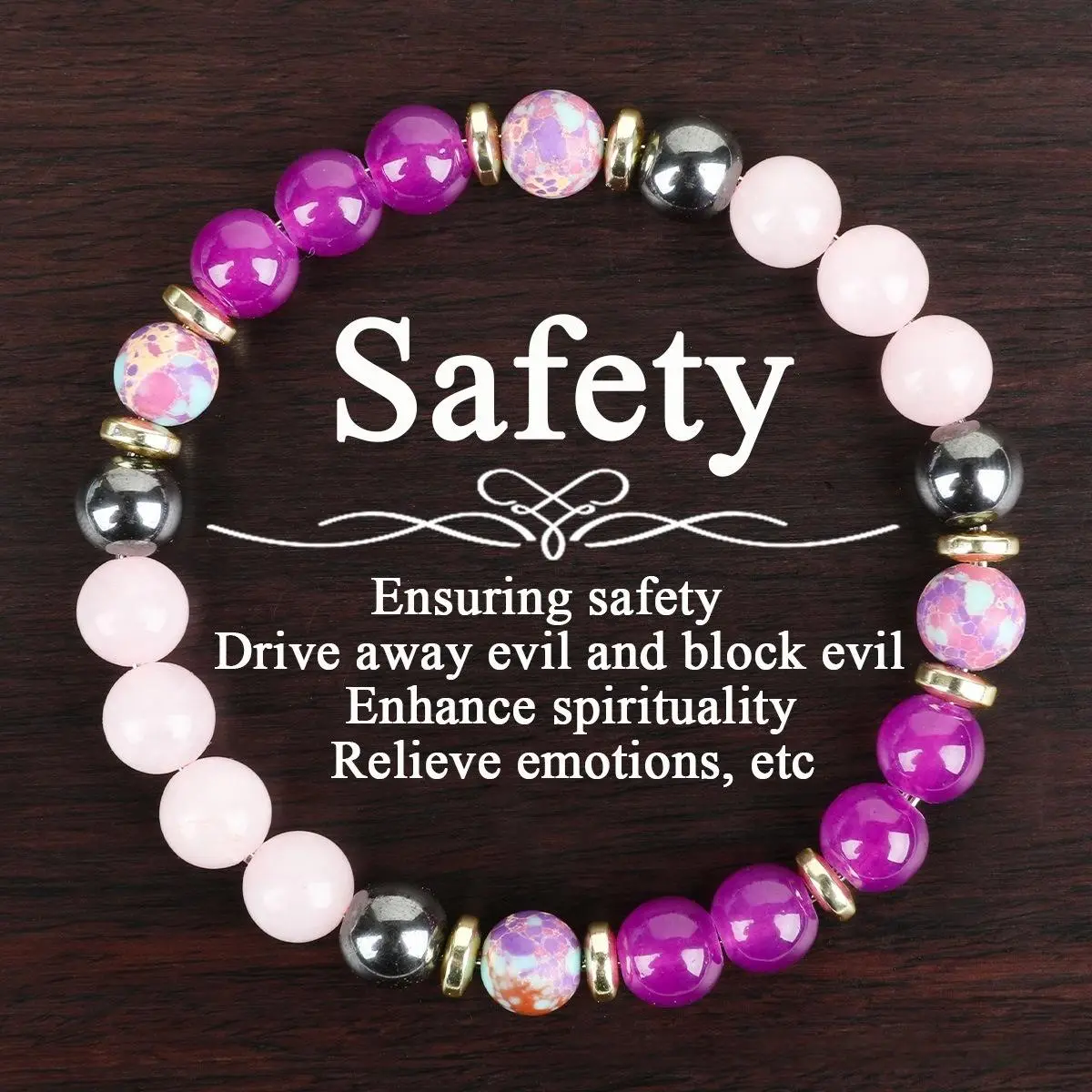 Adults' Highly Elastic Energy Healing Stone Bead Bracelets & Bangles - Hand-Strung, 8-10mm Polished Rose Quartz & Purple Gemstone Crystal and Stone Mix for Emotional Healing, Spiritual Enhancement, Energy Healing Bracelet