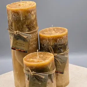 Handmade Round Pillars Candles Set of 3 - Guava and Dulce De Leche Essence - Decorative Candles with Rope Twine - Ornaments