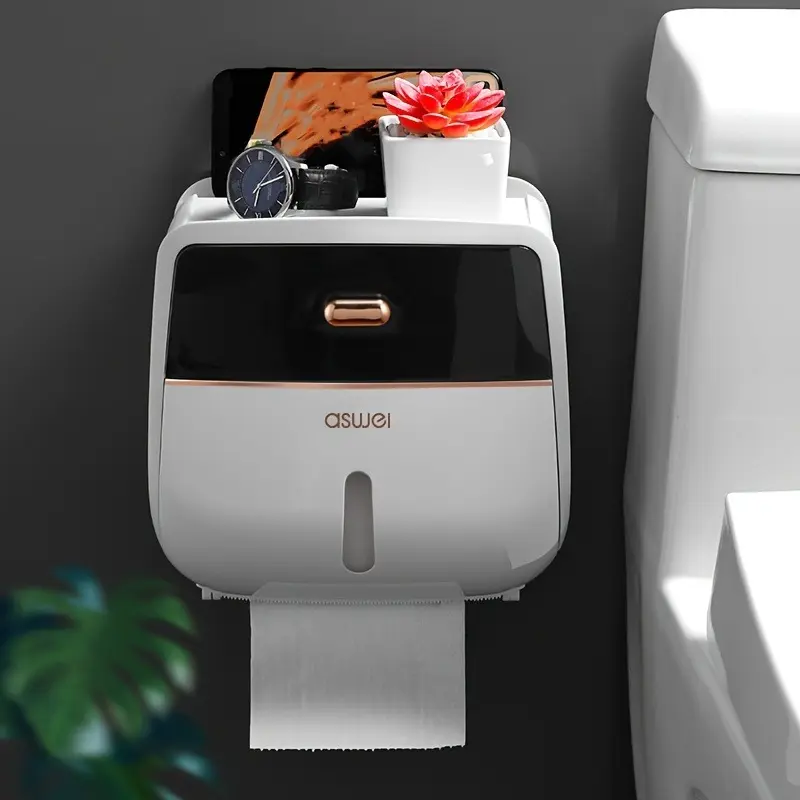 1 Piece Wall Mounted Toilet Paper Holder, Double Capacity - Bathroom Tissue Waterproof Storage Box - Space Saving Bathroom Organizer, Bathroom Organizer Supplies, Bathroom Accessories