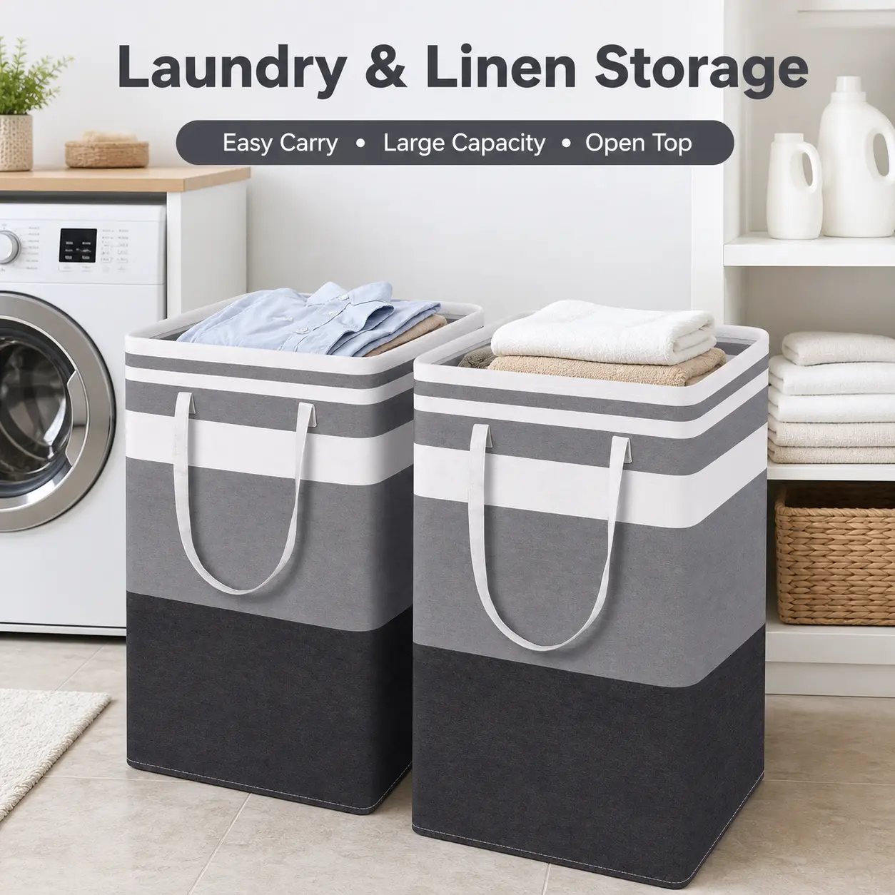 2-Pack Large Collapsible Laundry Baskets - 75L Freestanding Waterproof Hampers with Reinforced Handles for Clothes, Toys, and More - Foldable Organizer with Easy Carry Handle, Suitable for Home and Dormitory Clothes，Ideal for Dorms and Family Use