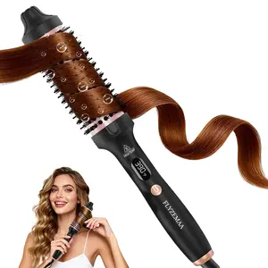 Thermal Brush, FLYZEMAA 1.5 Inch Curling Iron for Long Dry Hair, Heated Round Brush Straightener with 3 Temp Settings, 30s Fast Heat for Curling & Volumizing, Anti-Scald Nylon Bristles(Pink) hair curler, Perfect Gift