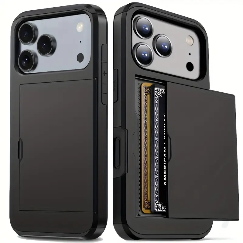 Shockproof Heavy-Duty Hard Protective Smartphone Case with Card Slot, Compatible with iphone 17 Pro Max, 16 Pro Max, 15 Pro Max, And 14 Pro Max, 13, 12, 11, Air, Plus, XR, XS Max, Hidden Storage, Phone Case, Cover, Phone Accessory, Rugged Cellphone Casing