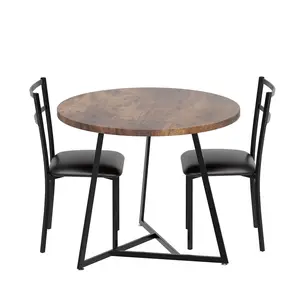 Compact 3-Piece Round Dining Set for Small Spaces – Table & 2 PU Upholstered Chairs – Sturdy Wood Frame – Easy Assembly – Perfect for Apartment Kitchens, Office Break Rooms, Breakfast Nooks, or Cozy Lounges