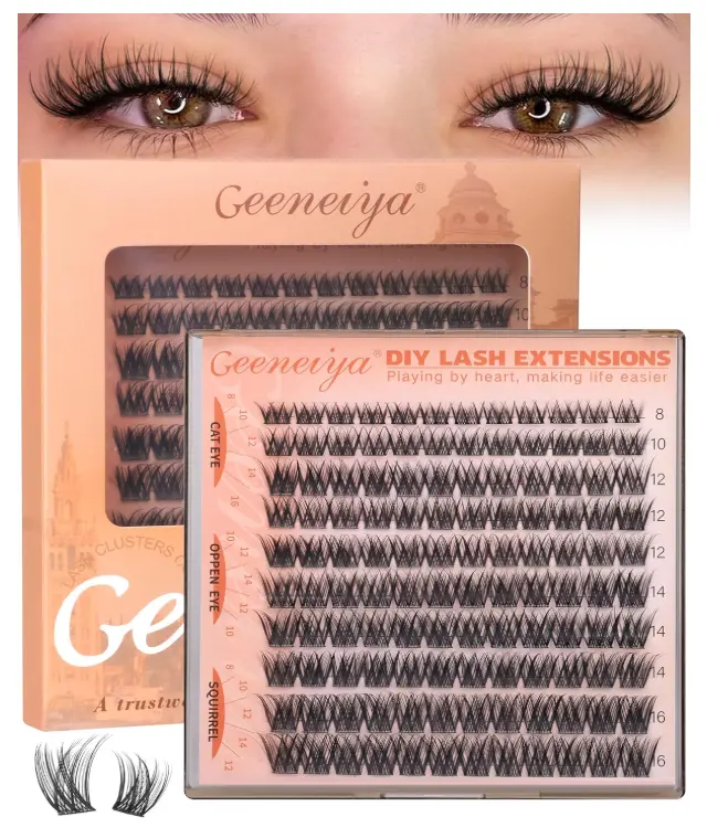 Geeneiya Wispy Lash Clusters Natural Eyelash Clusters 8-16MM Wispy Lashes Clusters C Curl Cluster Eyelash Extensions DIY Lash Extension with Wide Soft Thin Band for Beginners
