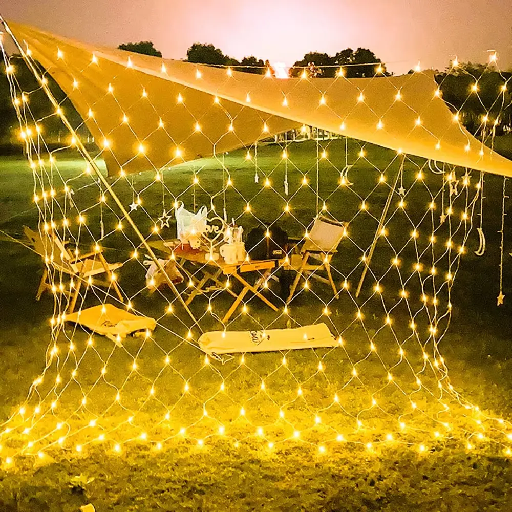 1.5x1.5M LED Outdoor Fishing Net Christmas Fairy Lights Garden Street Garland Curtain Wedding Tree Ramadan New Year Xmas Net Lamp Party Decorating