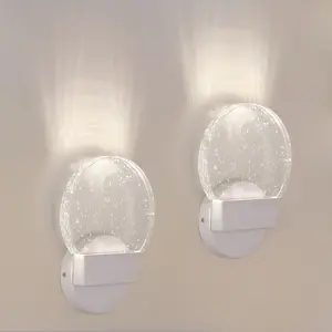 2-Pack Crystal round Cute Wall Light, 3 Color Temperatures (3000K/400K/6000K) - Ideal for Living Room, Bedroom, Office, Dining Room, and Hallway