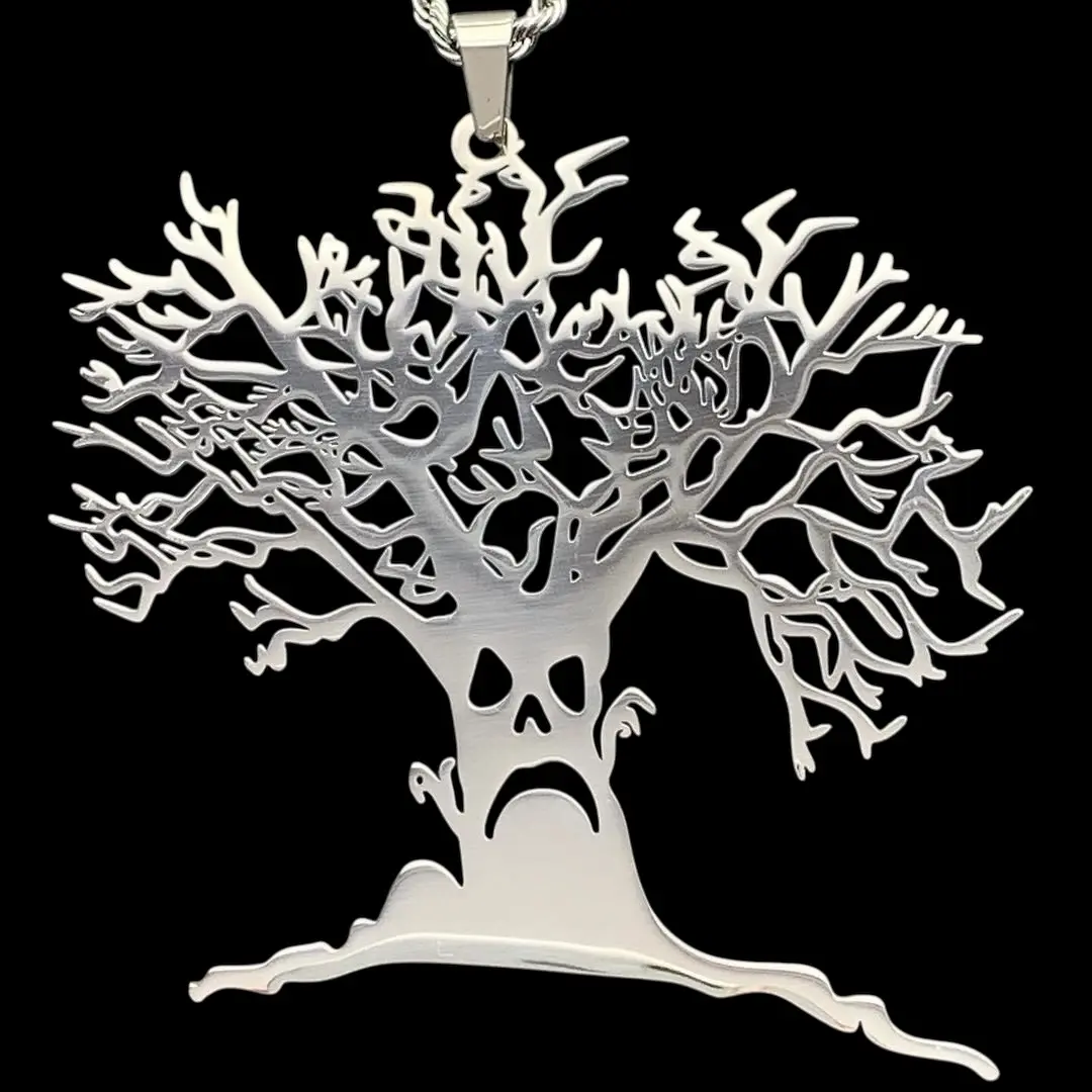 Haunted Mound Harold Necklace 3" Wide Mirror Polished Tree Pendant Stainless Steel Laser Carved Surgical Grade Chain Included Free Gift Sematary