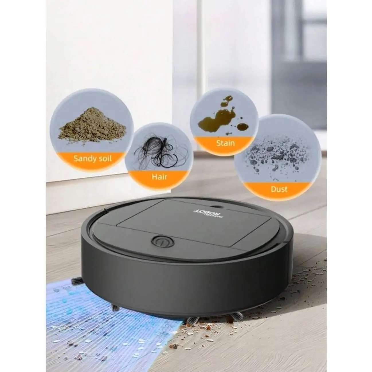 3-In-1 Robot Vacuum and Mop Combo, USB Rechargeable, Strong Suction, 60 Min Runtime, Slim Quiet Design, Pet Hair & Hard Floor Cleaner, Auto-Direction Mop for Daily Home Care