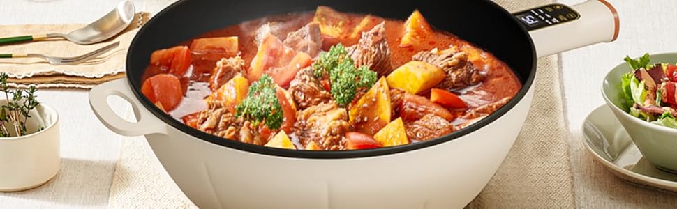 4L Electric Skillet 1000W Electric Cooker with Non-Stick Coating & Steamer, Timer & Schedule Cooking Settings, 12" Large Electric Hot Pot with Lid for Soup, Pasta, Frying, Stir-Fry