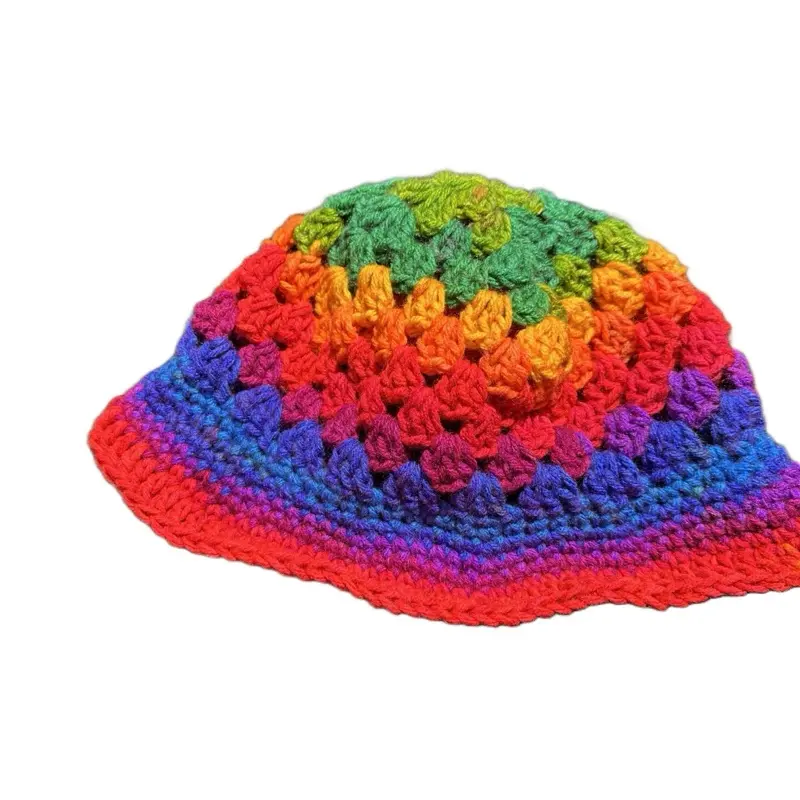 Rainbow Granny Stitch Bucket Hat - Colorful Handcrafted Knitted Design for Unique Style
