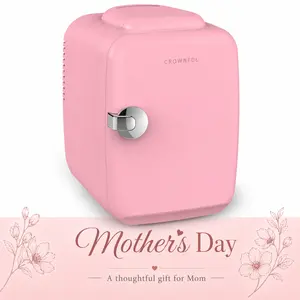 CROWNFUL Mini Fridge, 4 Liter/6 Can Portable Cooler and Warmer Personal Refrigerator for Skin Care, Cosmetics, Beverage, Food,Great for Bedroom, Office, Car, Dorm, ETL Listed (Pink)