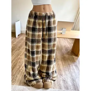 Women's Plush Pants, Casual Comfortable Drawstring Waist, Long Regular Fit, Vintage Street Style, Versatile Fashion