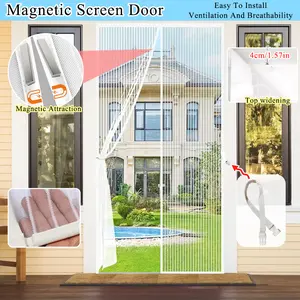 1 Piece Magnetic Screen Door with Storage Buckets, Mosquito & Fly Proof Door Curtain, Easy Installation, Ventilated & Breathable, Pet Friendly, Suitable for Living Room, Bedroom, Garage Door, Balcony, Entry Door, Mesh Screen Door for Home Decoration